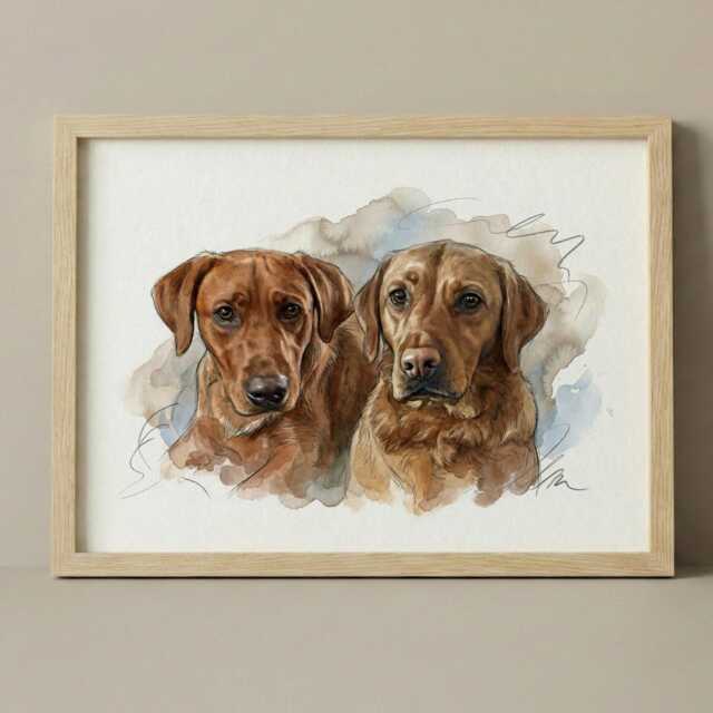 Custom Pet Portrait, Multiple Cats, Dogs Print, Painting Watercolour Style, Drawing Pet, Unframed Christmas Art - image 1