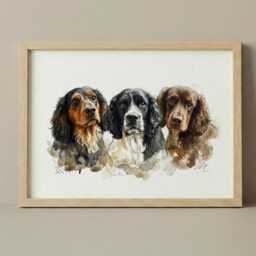 Custom Pet Portrait, Multiple Cats, Dogs Print, Painting Watercolour Style, Drawing Pet, Unframed Christmas Art - thumbnail 2