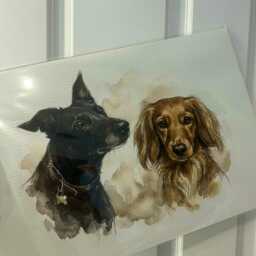 Custom Pet Portrait, Multiple Cats, Dogs Print, Painting Watercolour Style, Drawing Pet, Unframed Christmas Art - thumbnail 3