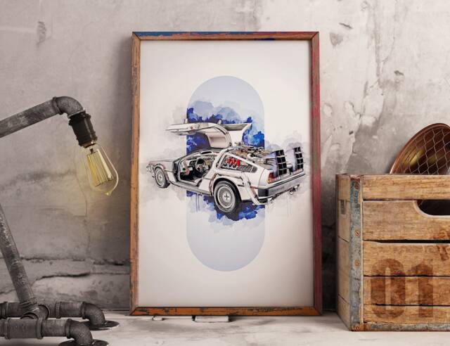 Delorean Art Print, Back To The Future Poster, Home Decor - image 1
