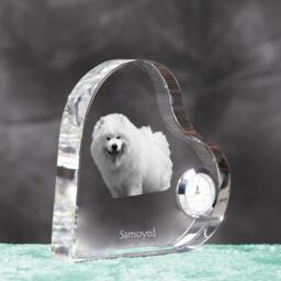 Samoyed - Crystal Clock in The Shape Of A Heart With Image Pure-Bred Dog - thumbnail 3