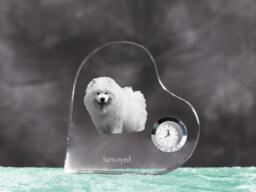 Samoyed - Crystal Clock in The Shape Of A Heart With Image Pure-Bred Dog - thumbnail 1