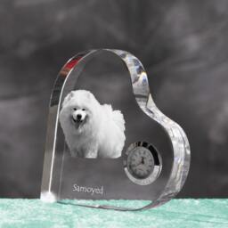 Samoyed - Crystal Clock in The Shape Of A Heart With Image Pure-Bred Dog - thumbnail 2
