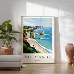 Normandy Coast Print French Travel Poster, Europe Wall Art - thumbnail 2