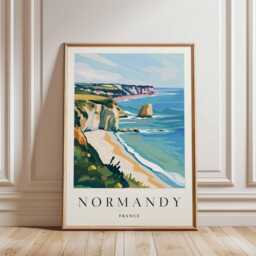 Normandy Coast Print French Travel Poster, Europe Wall Art - thumbnail 3