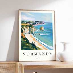 Normandy Coast Print French Travel Poster, Europe Wall Art - thumbnail 1