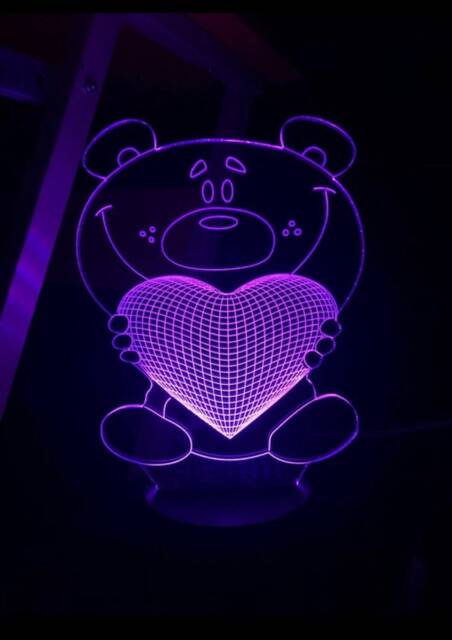 Bear With Heart 3D Illusion Smart App Control Night Light Bluetooth, Music, 7&16M Color Mobile App, Made in UK - image 1