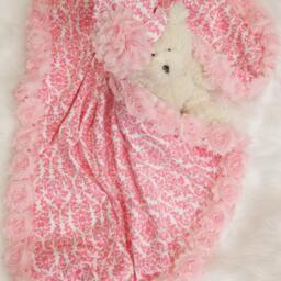 Pink Damask Baby Blanket With Matching Hat, Cotton Receiving - thumbnail 2