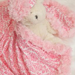 Pink Damask Baby Blanket With Matching Hat, Cotton Receiving - thumbnail 3