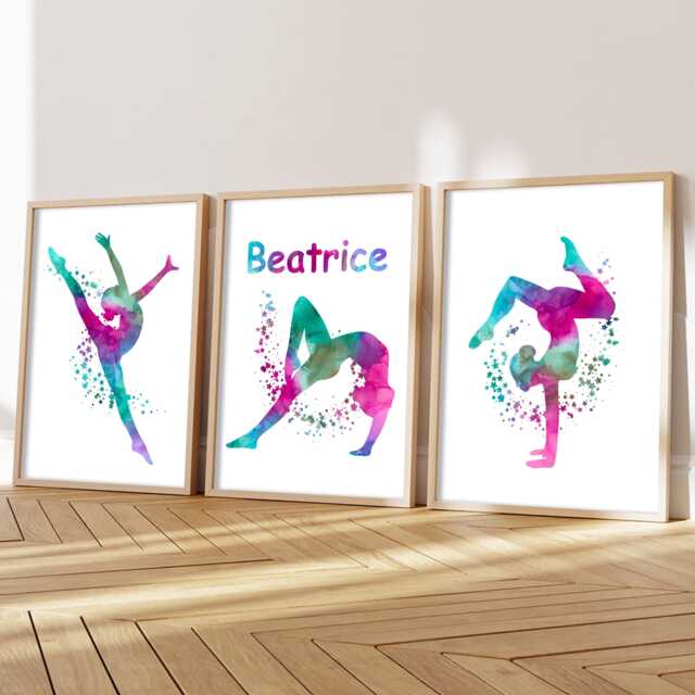 Personalised Gymnastics Prints Set Pink & Teal Gymnast Girl Wall Art - image 1