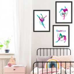 Personalised Gymnastics Prints Set Pink & Teal Gymnast Girl Wall Art - thumbnail 3