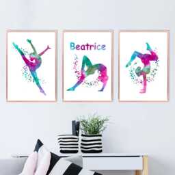Personalised Gymnastics Prints Set Pink & Teal Gymnast Girl Wall Art - thumbnail 2