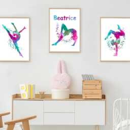 Personalised Gymnastics Prints Set Pink & Teal Gymnast Girl Wall Art - thumbnail 4