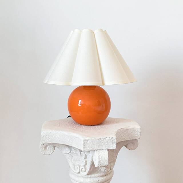 Handmade Orange Ceramic Small Table Lamp 110-250V, Cream Scallop Flower Petal Pleated Shade Bedroom Living Room Kitchen Neutral Cozy Decor - image 1