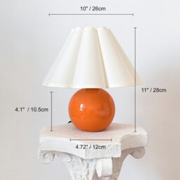 Handmade Orange Ceramic Small Table Lamp 110-250V, Cream Scallop Flower Petal Pleated Shade Bedroom Living Room Kitchen Neutral Cozy Decor - thumbnail 2