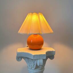 Handmade Orange Ceramic Small Table Lamp 110-250V, Cream Scallop Flower Petal Pleated Shade Bedroom Living Room Kitchen Neutral Cozy Decor - thumbnail 3