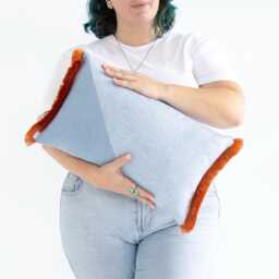 Chira Blue Orange Textured Oblong Cushion Cover With Cotton Fringe - thumbnail 1
