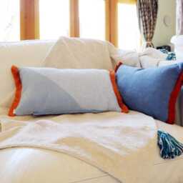 Chira Blue Orange Textured Oblong Cushion Cover With Cotton Fringe - thumbnail 3