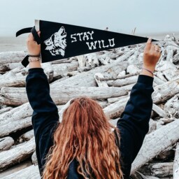 stay Wild Wolf Pennant Flag/Felt Pennant Wall Hanging Banner Gallery Outdoors Husky Adventure Kids Bedroom Wild Child - thumbnail 2