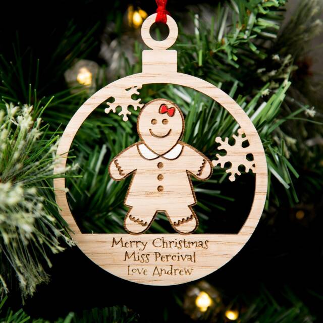 Personalised Teacher Christmas Ornament Engraved Gingerbread Woman Bauble - image 1