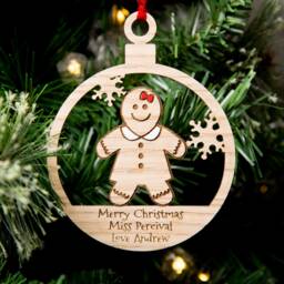 Personalised Teacher Christmas Ornament Engraved Gingerbread Woman Bauble - thumbnail 1