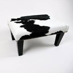 Black & White Cowhide Footstool, Modern Tapered Leg, 316 - thumbnail 2