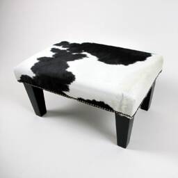 Black & White Cowhide Footstool, Modern Tapered Leg, 316 - thumbnail 4