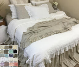 Linen Throw With Country Ruffles, Multiple Colors, Easy Bedroom Makeover Piece - thumbnail 1