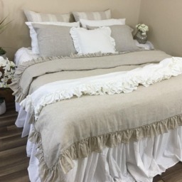 Linen Throw With Country Ruffles, Multiple Colors, Easy Bedroom Makeover Piece - thumbnail 2