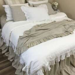 Linen Throw With Country Ruffles, Multiple Colors, Easy Bedroom Makeover Piece - thumbnail 3