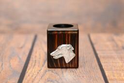 Grey Hound - Wooden Candlestick With Dog, Souvenir, Decoration, Limited Edition, Collection