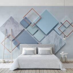 3D Geometric Wallpaper, Blue Marble Square Wall Mural, Peel & Stick - thumbnail 2