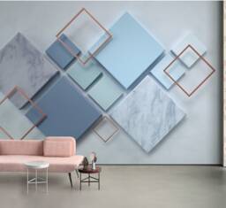 3D Geometric Wallpaper, Blue Marble Square Wall Mural, Peel & Stick - thumbnail 1