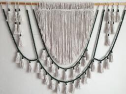 Beaded Macrame, Tassels Wall Hanging With Green Beads, Macrame Boho Decoration - thumbnail 1