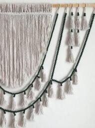 Beaded Macrame, Tassels Wall Hanging With Green Beads, Macrame Boho Decoration - thumbnail 4