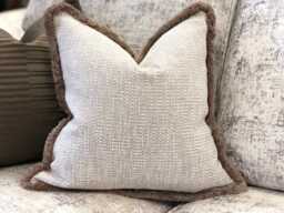 Luxury Textured Beige Cushion Cover With Custom Fringe - Cream Pillow Modern Farmhouse Neutral Decor - thumbnail 1