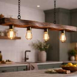 Hand-Carved Reclaimed Wood Pendant Light Rustic Farmhouse Modern Home - thumbnail 3
