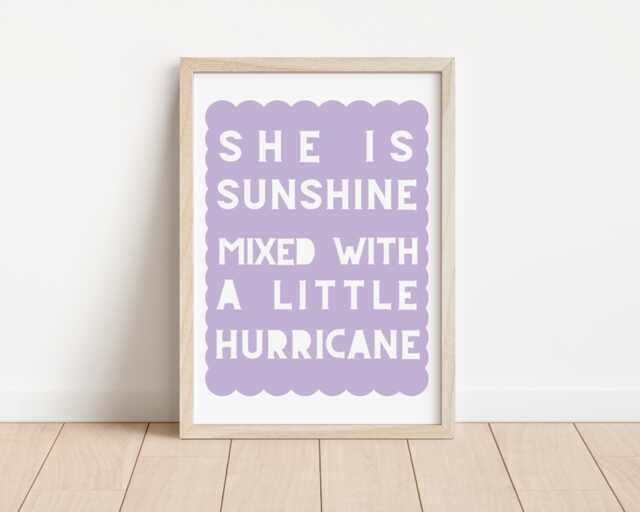 Sunshine Hurricane Girl Print, Purple Nursery Decor - image 1
