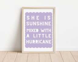 Sunshine Hurricane Girl Print, Purple Nursery Decor - thumbnail 1