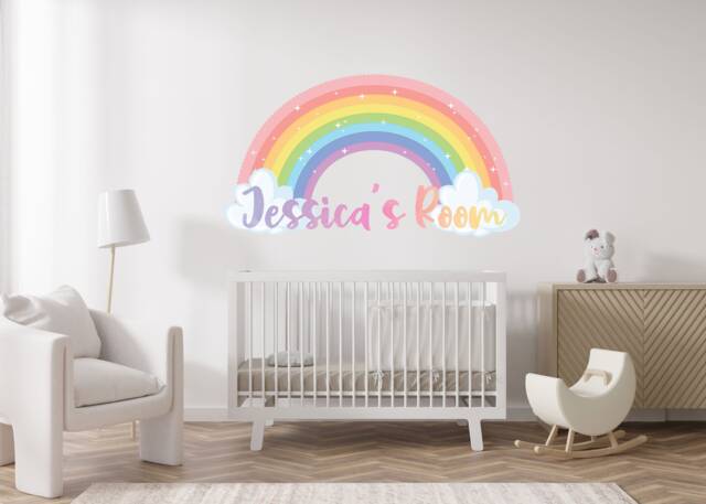 Pastel Rainbow Wall Sticker , Girls Name Decal, Personalised Room Themed Decor Boho - image 1