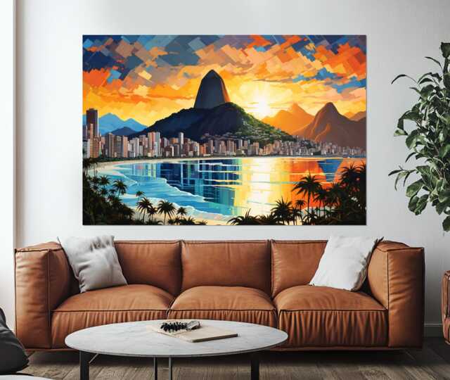 Abstract Rio De Janeiro Canvas Print, Brazil Wall Art, Skyline, Painting, Art - image 1