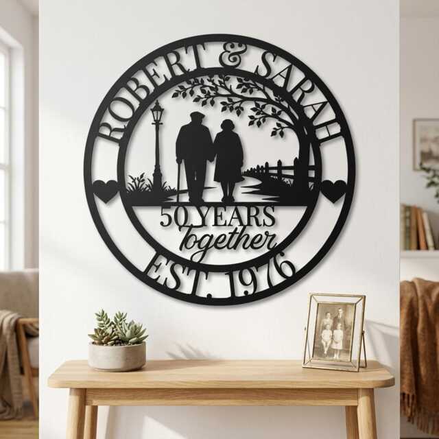 Custom Anniversary Metal Sign, Personalized Couple Name Wall Art, Any Year Together Gift - image 1