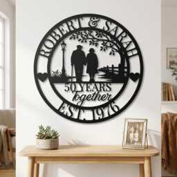 Custom Anniversary Metal Sign, Personalized Couple Name Wall Art, Any Year Together Gift - thumbnail 1