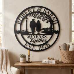 Custom Anniversary Metal Sign, Personalized Couple Name Wall Art, Any Year Together Gift - thumbnail 4