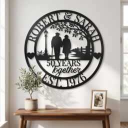 Custom Anniversary Metal Sign, Personalized Couple Name Wall Art, Any Year Together Gift - thumbnail 3