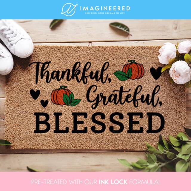 Thankful Grateful Blessed Welcome Seasonal Doormat - Fall Decor Pumpkin Autumnal Housewarming Gift Thanksgiving - image 1