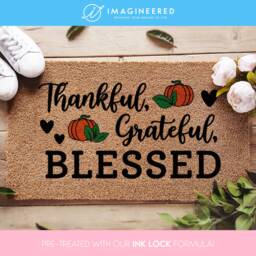 Thankful Grateful Blessed Welcome Seasonal Doormat - Fall Decor Pumpkin Autumnal Housewarming Gift Thanksgiving - thumbnail 1
