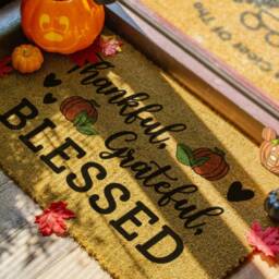 Thankful Grateful Blessed Welcome Seasonal Doormat - Fall Decor Pumpkin Autumnal Housewarming Gift Thanksgiving - thumbnail 2