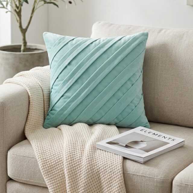 "Decorative Pintucks, Textured Sea Blue Pillow Case 24""x24""/26""x26" - image 1