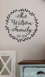 Vinyl Wall Decal-Family Name & Est. Date #2 Laurel Wreath - Wedding Gift - Initial - Monogram - Family Name - Entryway Decor - Home Decor - thumbnail 1